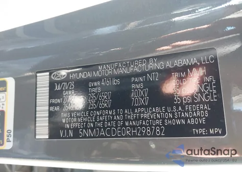 2024 Hyundai Tucson Se z USA, uszkodzony, nr VIN 5NMJACDE0RH298782